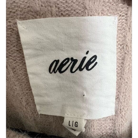 Aerie Blush Pink Oversized Fuzzy Long Sleeve Ribbed Sweater - Picture 3 of 5